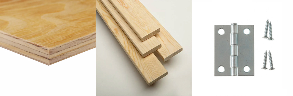 Plywood, framing lumber, and hinges