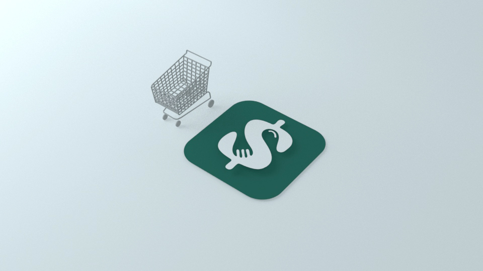 A green app logo beside a shopping cart
